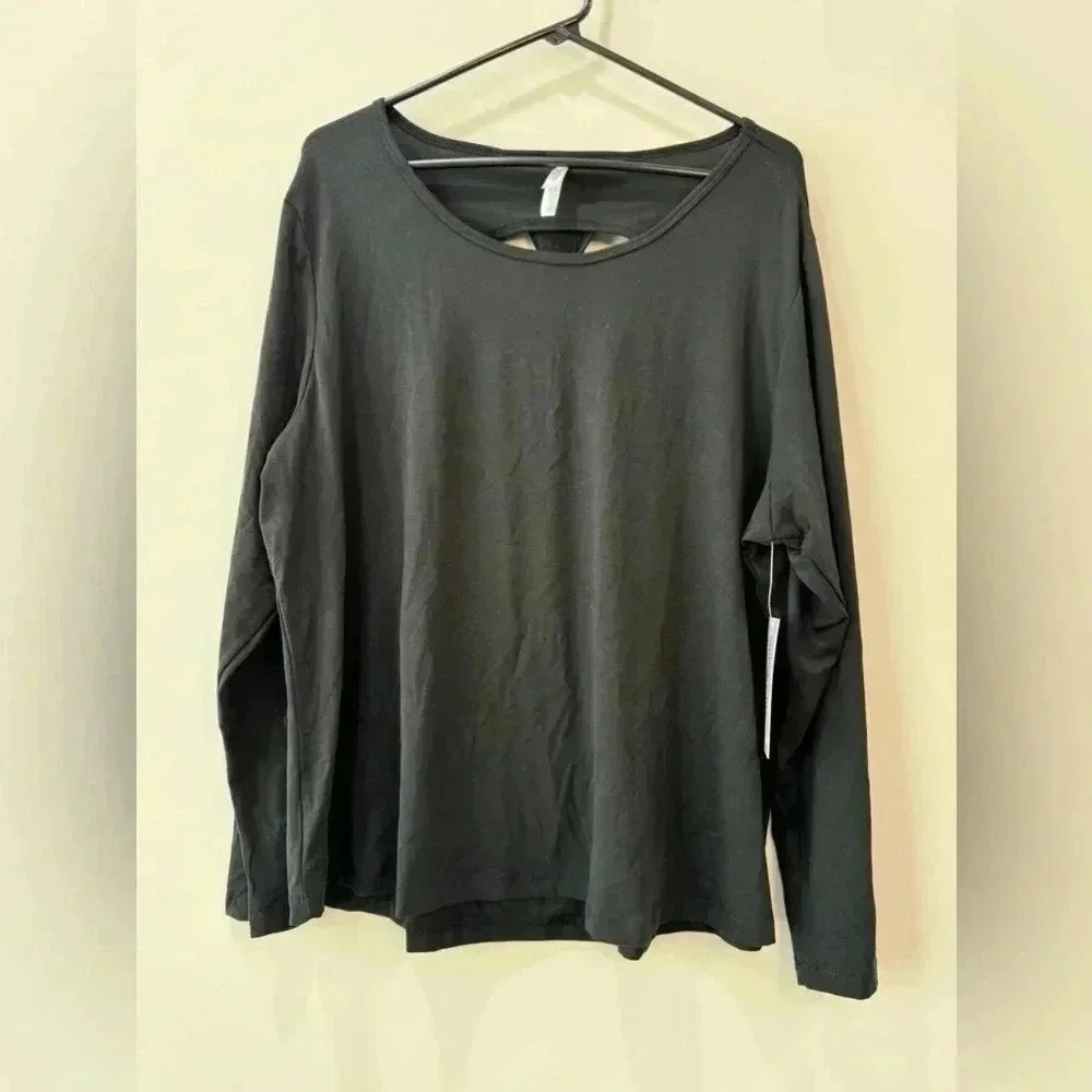 Embrace Life Black Athleisure Long Sleeve Twisted Back Workout Shirt 3X NWT